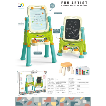 Tablica 2w1 magnetyczno-kredowa dla dzieci 3+ Akcesoria + Regulacja wysokości + Taboret + Półka + Pisaki Kreda